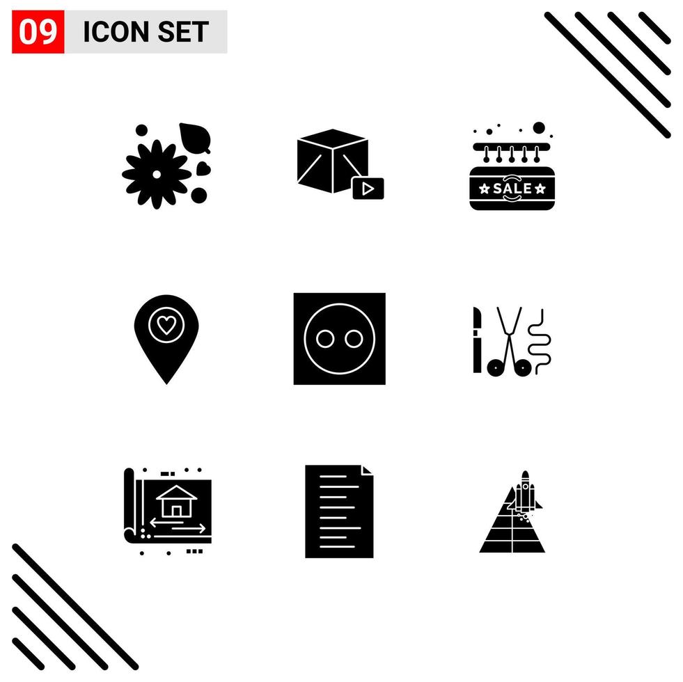 Pictogram Set of 9 Simple Solid Glyphs of appliances pointer board map heart Editable Vector Design Elements