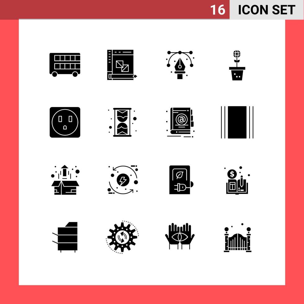 Group of 16 Solid Glyphs Signs and Symbols for mold eco panel pen drawing Editable Vector Design Elements