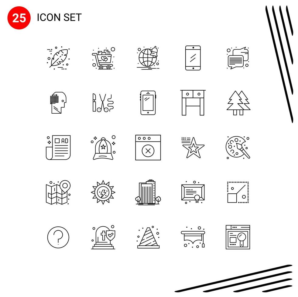 Modern Set of 25 Lines Pictograph of user communication notification chat education Editable Vector Design Elements