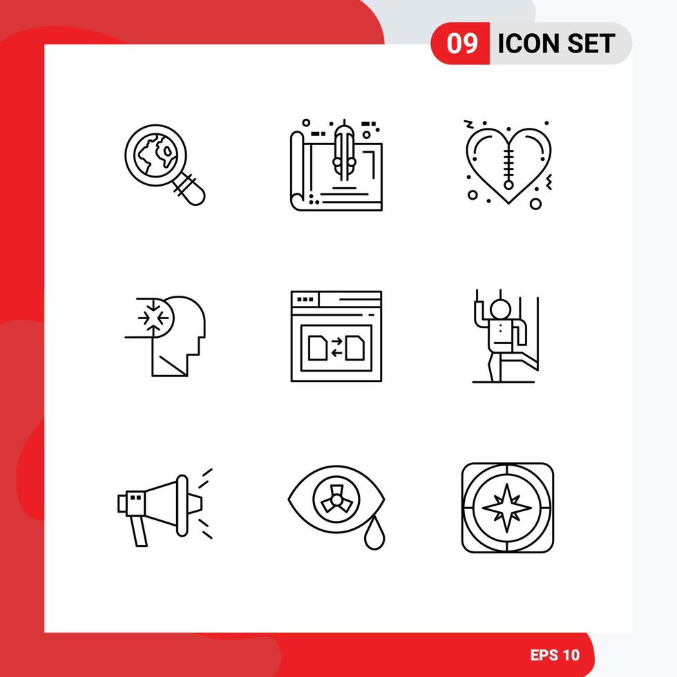 Set of 9 Commercial Outlines pack for web page heart head autism Editable Vector Design Elements