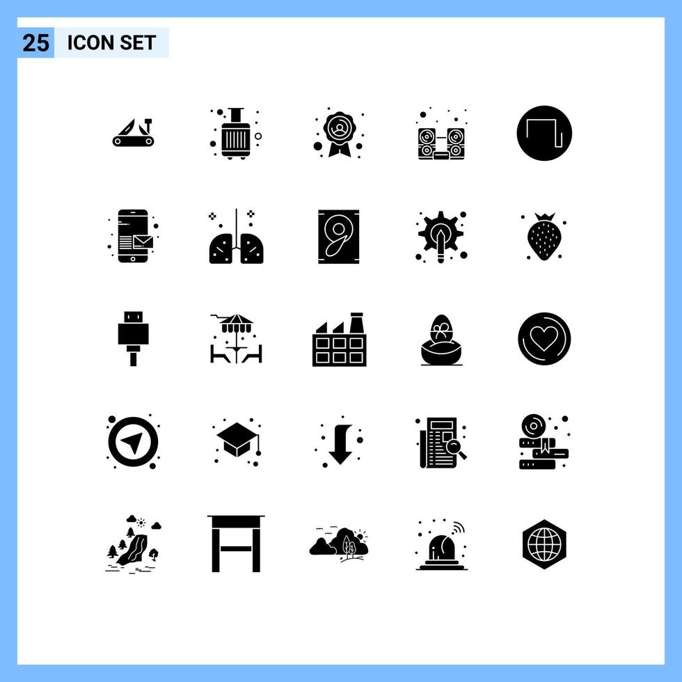 25 Universal Solid Glyph Signs Symbols of square speaker tourist music computer Editable Vector Design Elements
