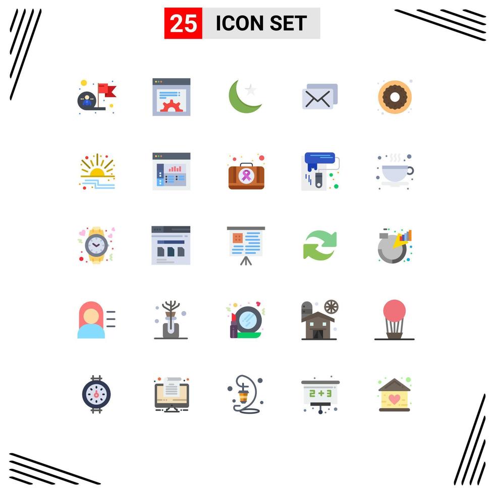 Pictogram Set of 25 Simple Flat Colors of food dessert moon message business Editable Vector Design Elements