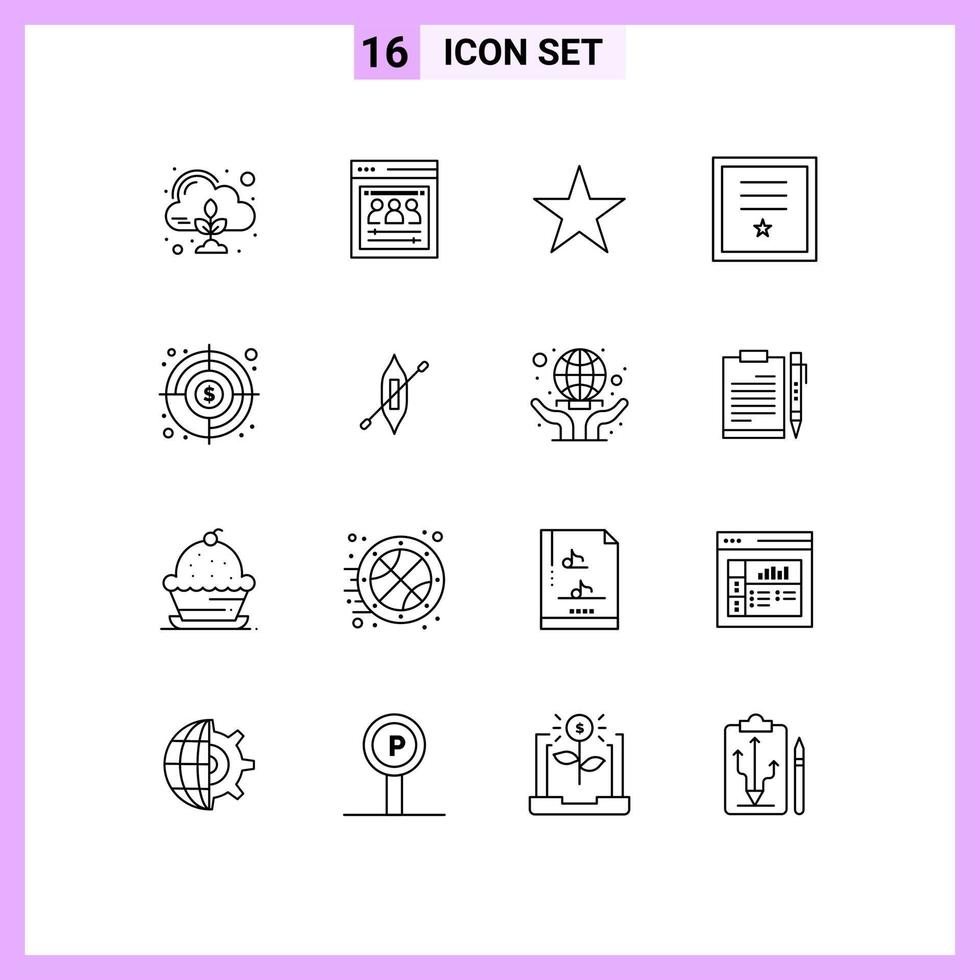 Universal Icon Symbols Group of 16 Modern Outlines of goal stamp bookmark ribbon insignia Editable Vector Design Elements