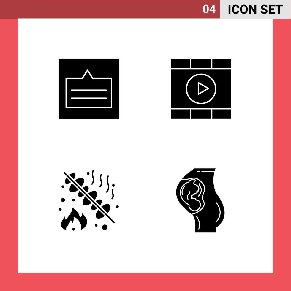 Solid Glyph Pack of 4 Universal Symbols of grid barbeque popup media grill Editable Vector Design Elements