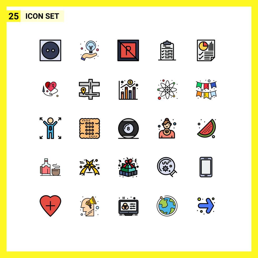 Set of 25 Modern UI Icons Symbols Signs for bars document no task checklist Editable Vector Design Elements