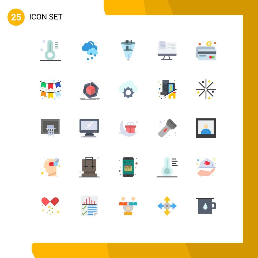 User Interface Pack of 25 Basic Flat Colors of card atm filtering online file Editable Vector Design Elements