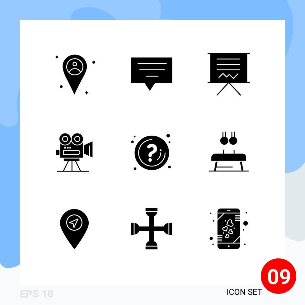 Mobile Interface Solid Glyph Set of 9 Pictograms of mark professional easel movie capture Editable Vector Design Elements