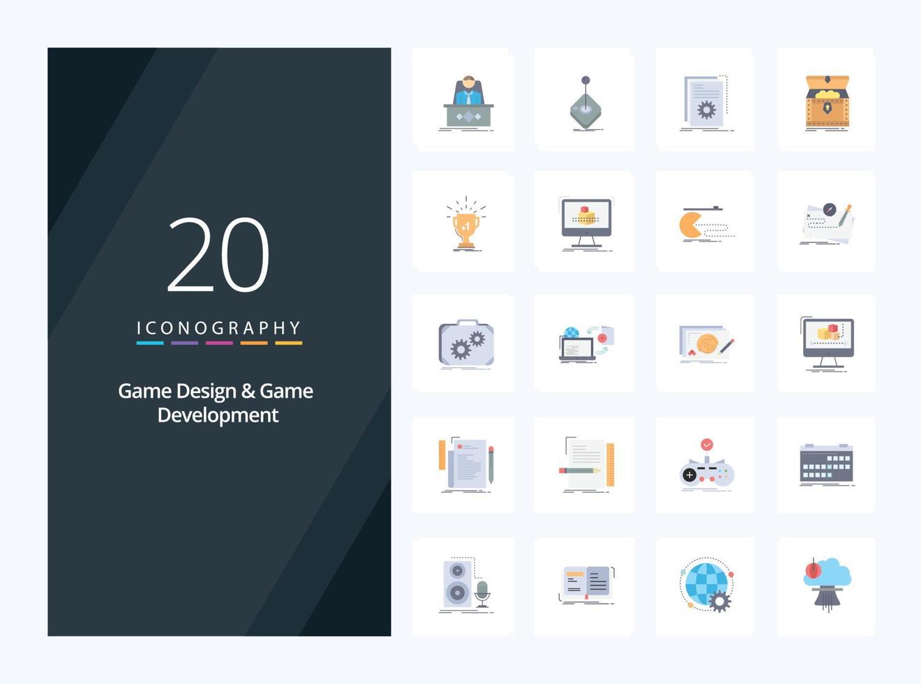 20 Game Design And Game Development Flat Color icon for presentation vector