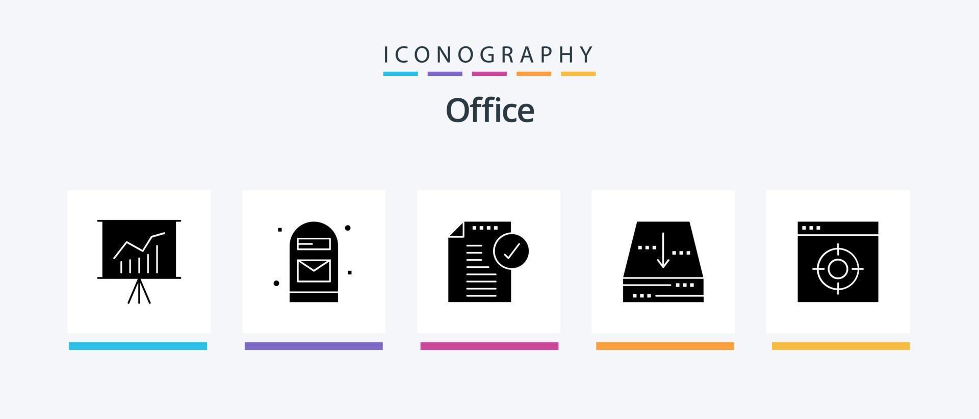 Office Glyph 5 Icon Pack Including application. document. approve. box. office. Creative Icons Design vector