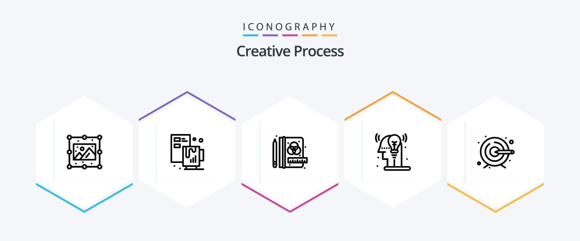 Creative Process 25 Line icon pack including target. creative. creative. idea. process vector