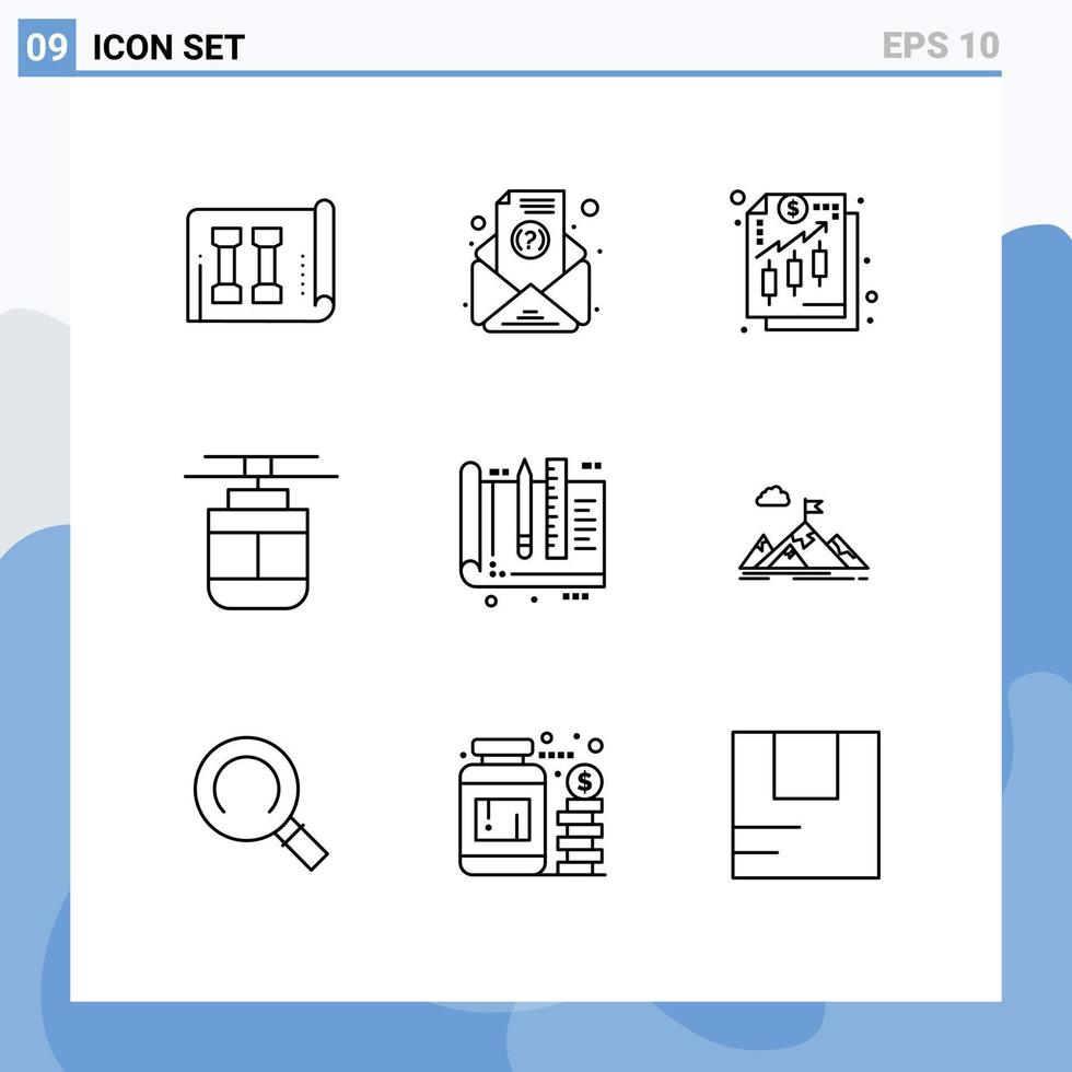 Pack of 9 creative Outlines of design vehicles finance transportation outline Editable Vector Design Elements