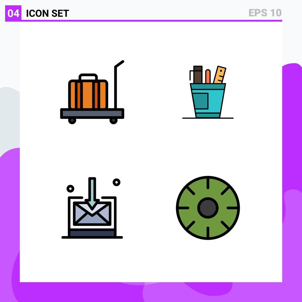 Universal Icon Symbols Group of 4 Modern Filledline Flat Colors of baggage supply weight office business Editable Vector Design Elements