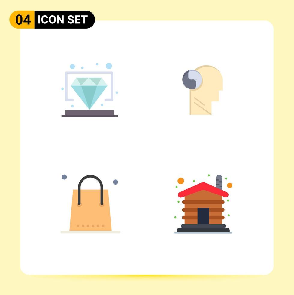 Editable Vector Line Pack of 4 Simple Flat Icons of diamond christmas vip head holiday Editable Vector Design Elements