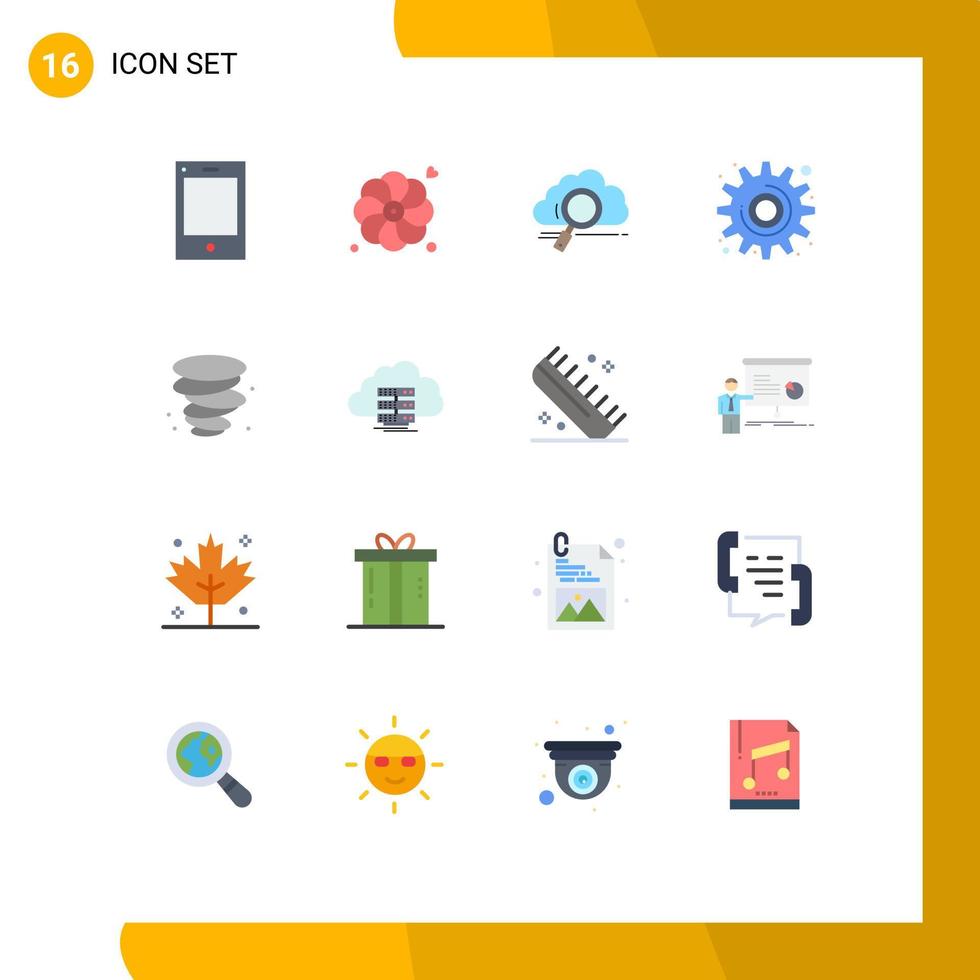 16 User Interface Flat Color Pack of modern Signs and Symbols of weather tool search settings cog Editable Pack of Creative Vector Design Elements