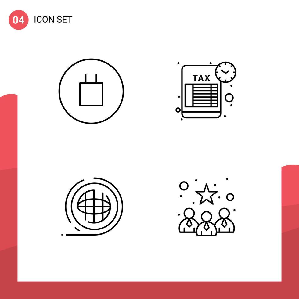 4 User Interface Line Pack of modern Signs and Symbols of ancient planet reminder tax return terra Editable Vector Design Elements