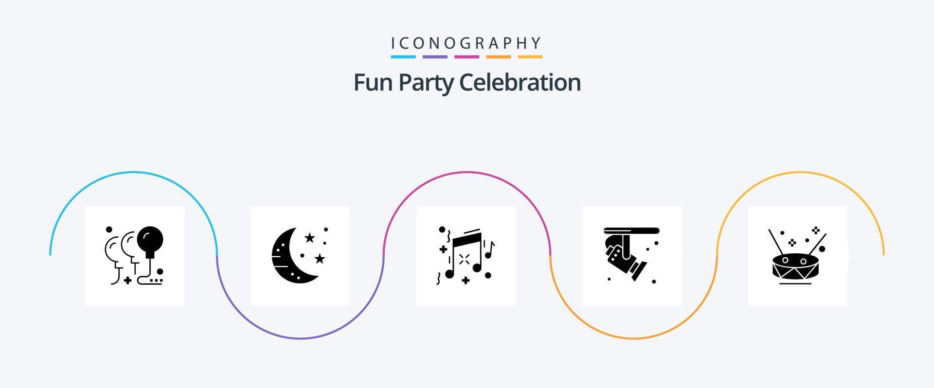 Party Glyph 5 Icon Pack Including music. drum. birthday. spotlight. electronic vector