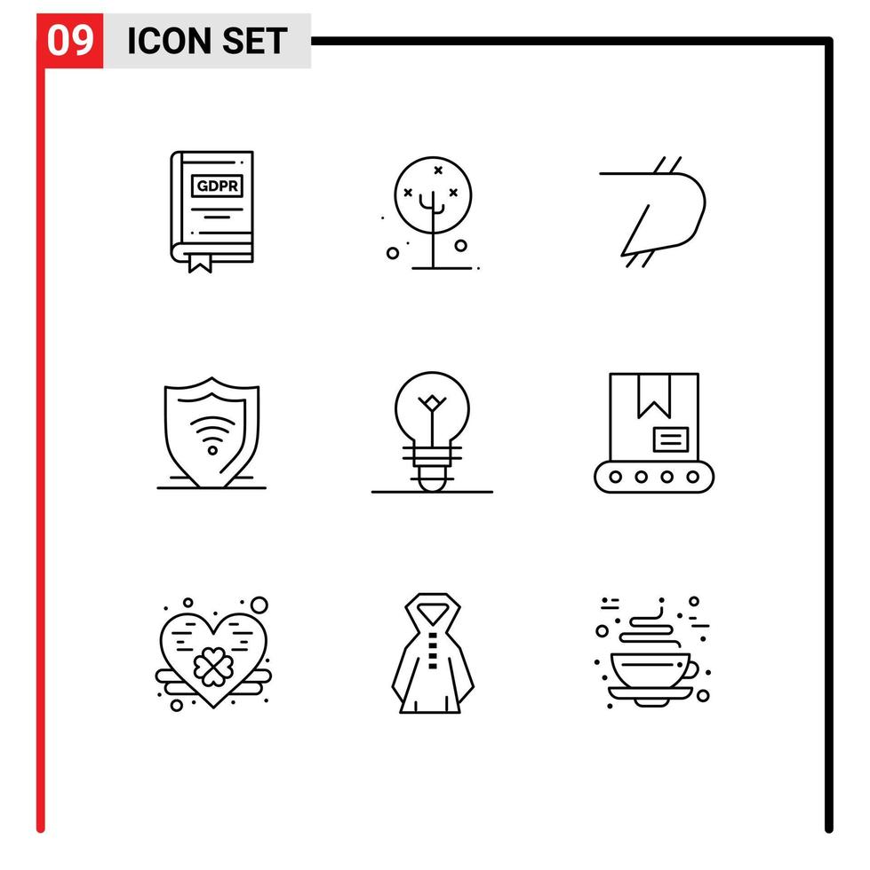 Modern Set of 9 Outlines Pictograph of shield internet security lotus flower internet crypto Editable Vector Design Elements