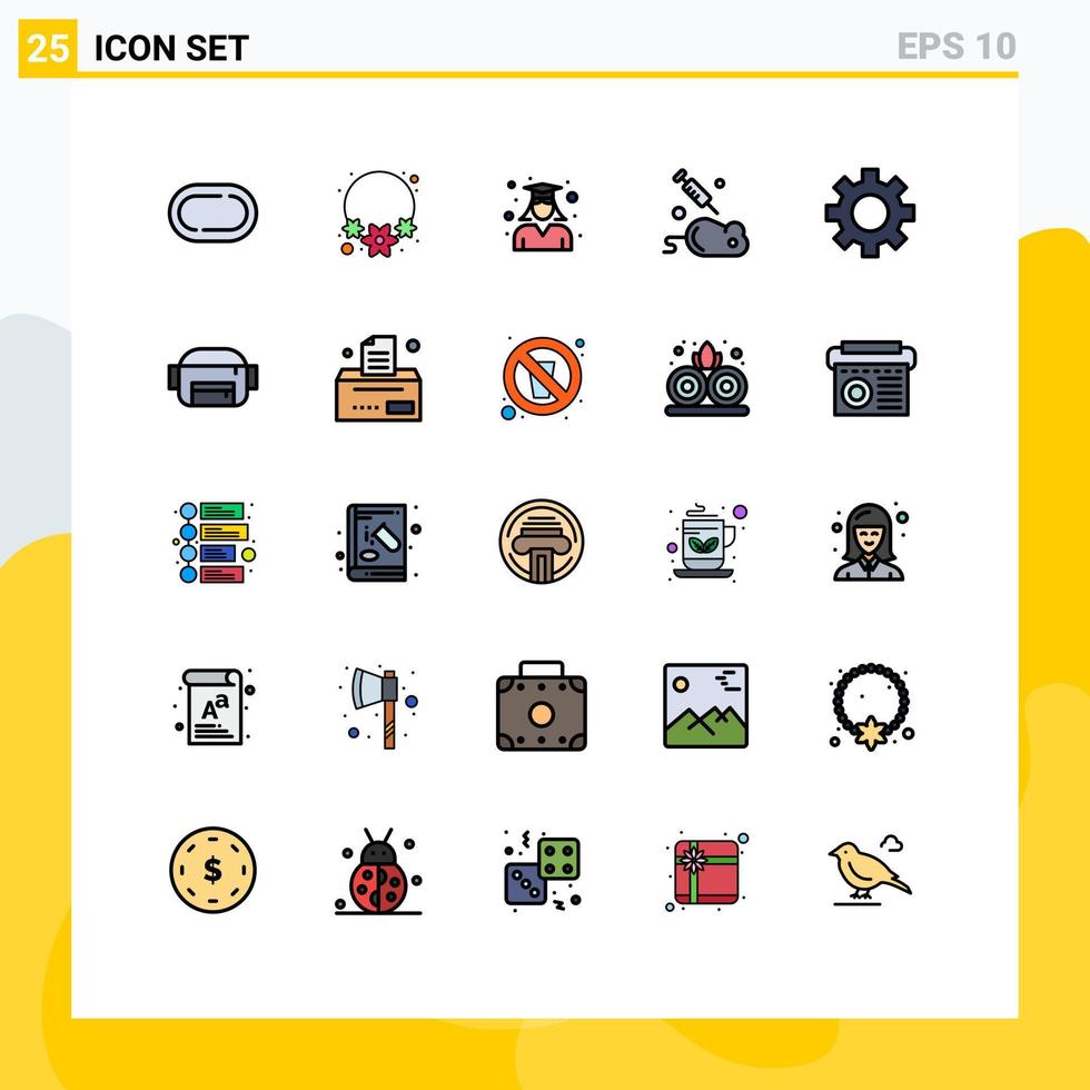 Pictogram Set of 25 Simple Filled line Flat Colors of tools gear graduation science laboratory Editable Vector Design Elements