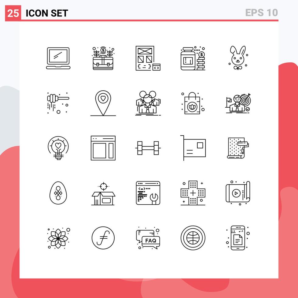 Group of 25 Modern Lines Set for money currency money page develop Editable Vector Design Elements
