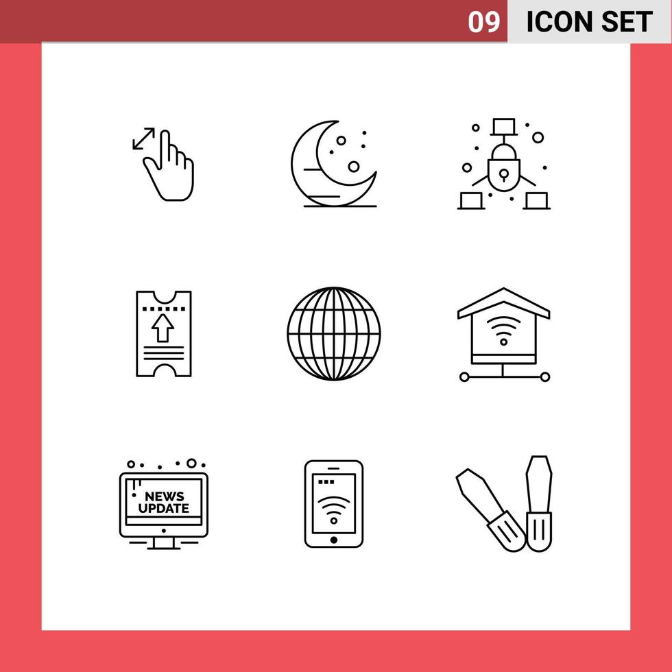 Pictogram Set of 9 Simple Outlines of globe arrow communication hotel ticket Editable Vector Design Elements