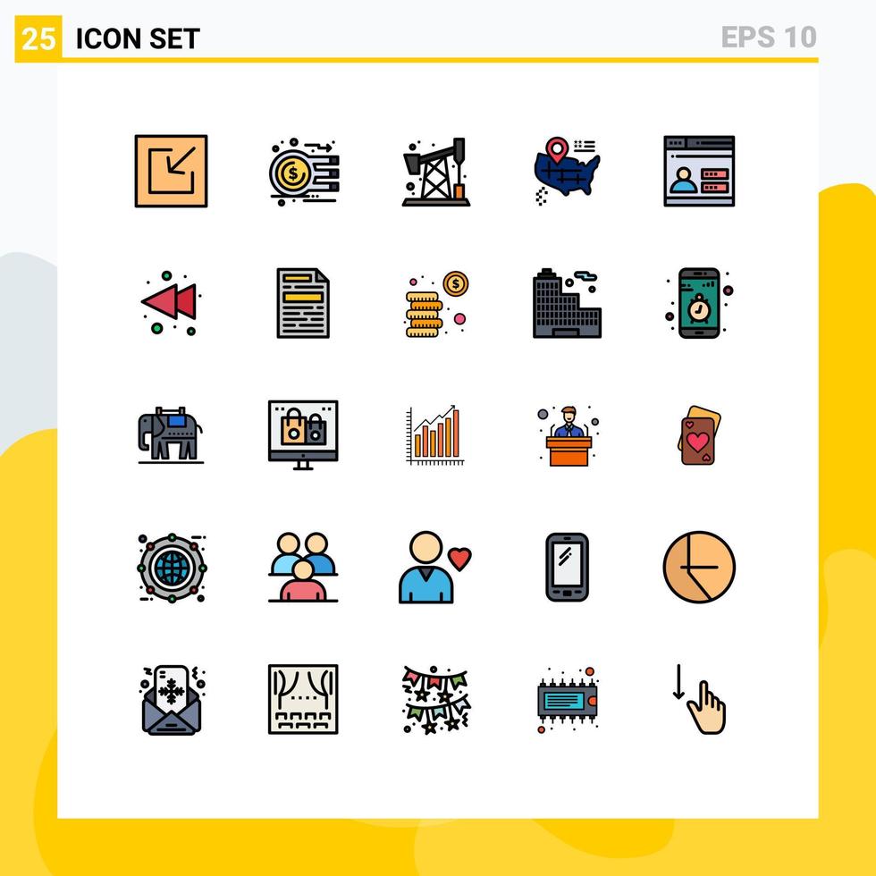 Modern Set of 25 Filled line Flat Colors Pictograph of security web pollution user map Editable Vector Design Elements