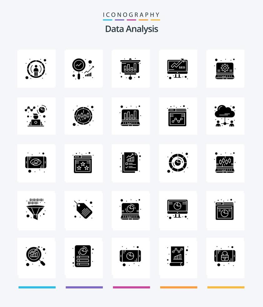Creative Data Analysis 25 Glyph Solid Black icon pack  Such As business. seo. analysis. report. data vector