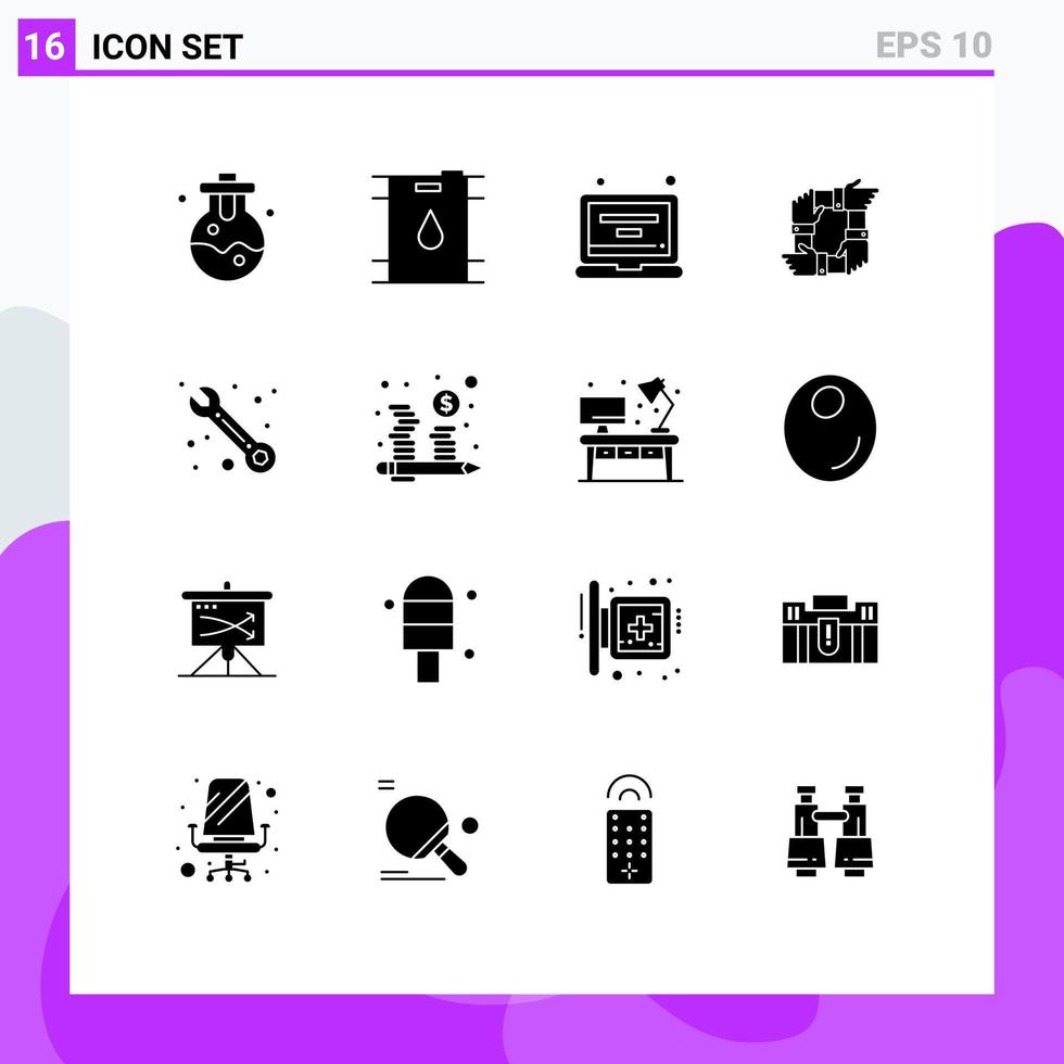 Set of 16 Modern UI Icons Symbols Signs for service team laptop partnership collaboration Editable Vector Design Elements