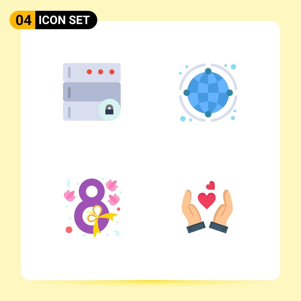 4 Universal Flat Icons Set for Web and Mobile Applications database flower globe business ribbon Editable Vector Design Elements