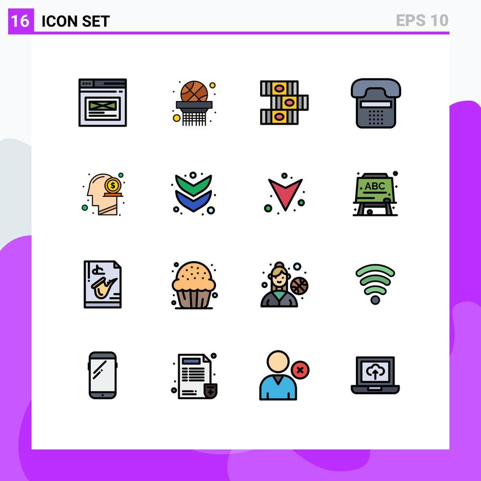 16 User Interface Flat Color Filled Line Pack of modern Signs and Symbols of head phone books device communication Editable Creative Vector Design Elements