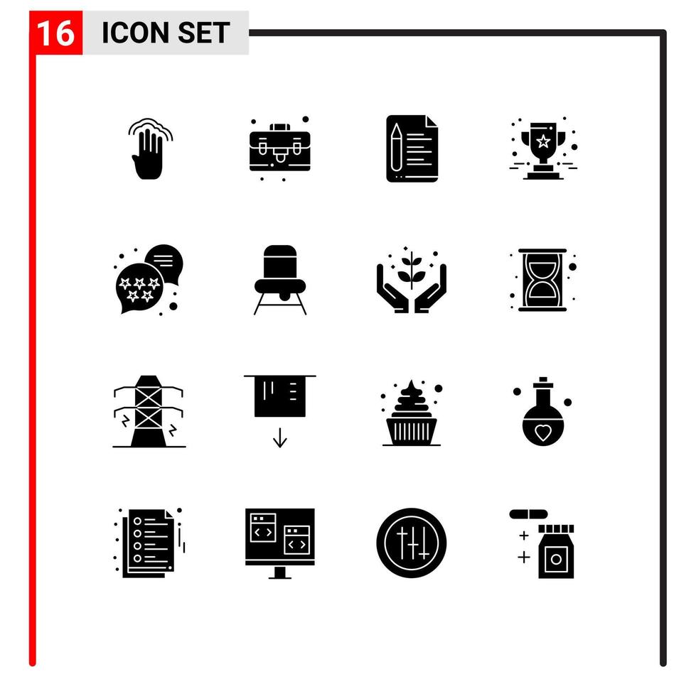 16 Solid Glyph concept for Websites Mobile and Apps rank star file prize achievement Editable Vector Design Elements