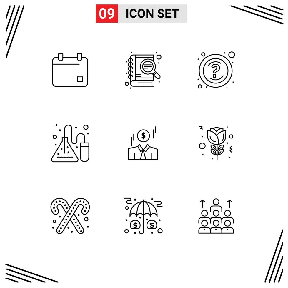 Pack of 9 Modern Outlines Signs and Symbols for Web Print Media such as dollar lab help science experiment Editable Vector Design Elements