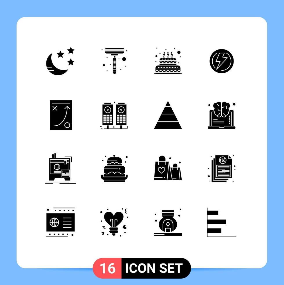 16 User Interface Solid Glyph Pack of modern Signs and Symbols of planning diagram wedding power voltage Editable Vector Design Elements