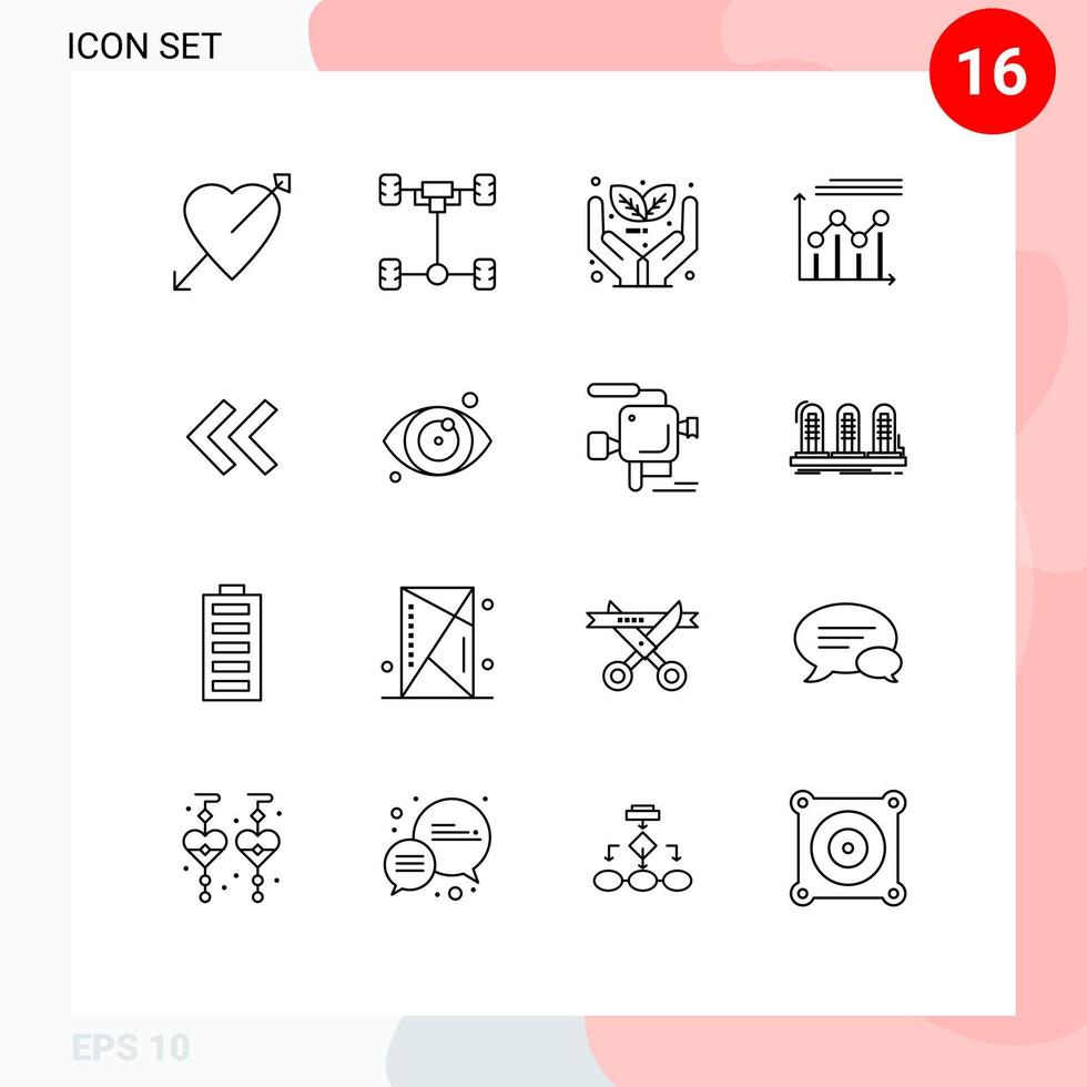 Set of 16 Commercial Outlines pack for arrow growth growth graph analytics Editable Vector Design Elements