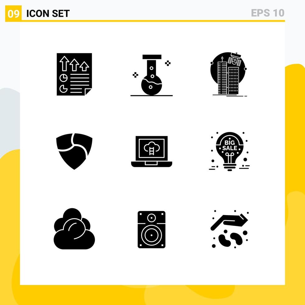 Pack of 9 Modern Solid Glyphs Signs and Symbols for Web Print Media such as achievements crypto building coin corporation Editable Vector Design Elements