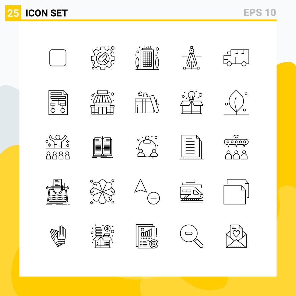 Set of 25 Commercial Lines pack for transportation bus business engineering drawing Editable Vector Design Elements