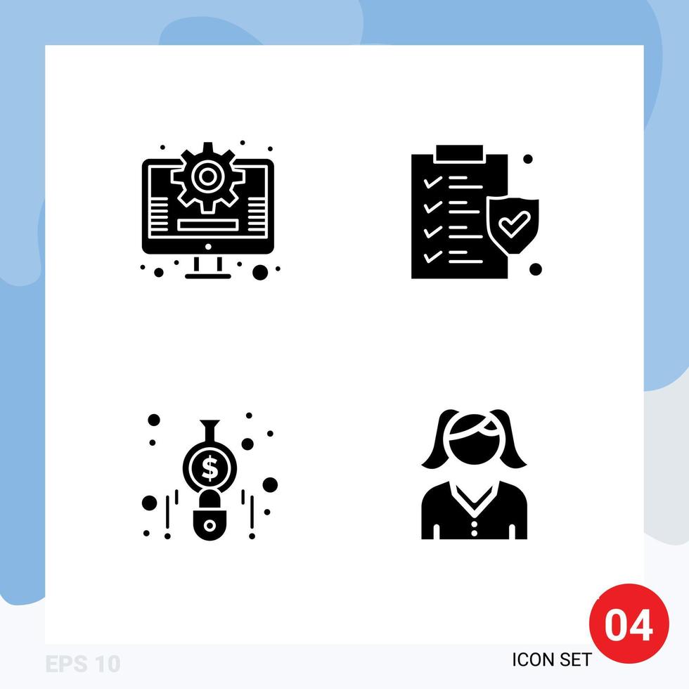 conjunto de 4 4 moderno ui íconos símbolos señales para negocio Finanzas documento contabilidad madre editable vector diseño elementos