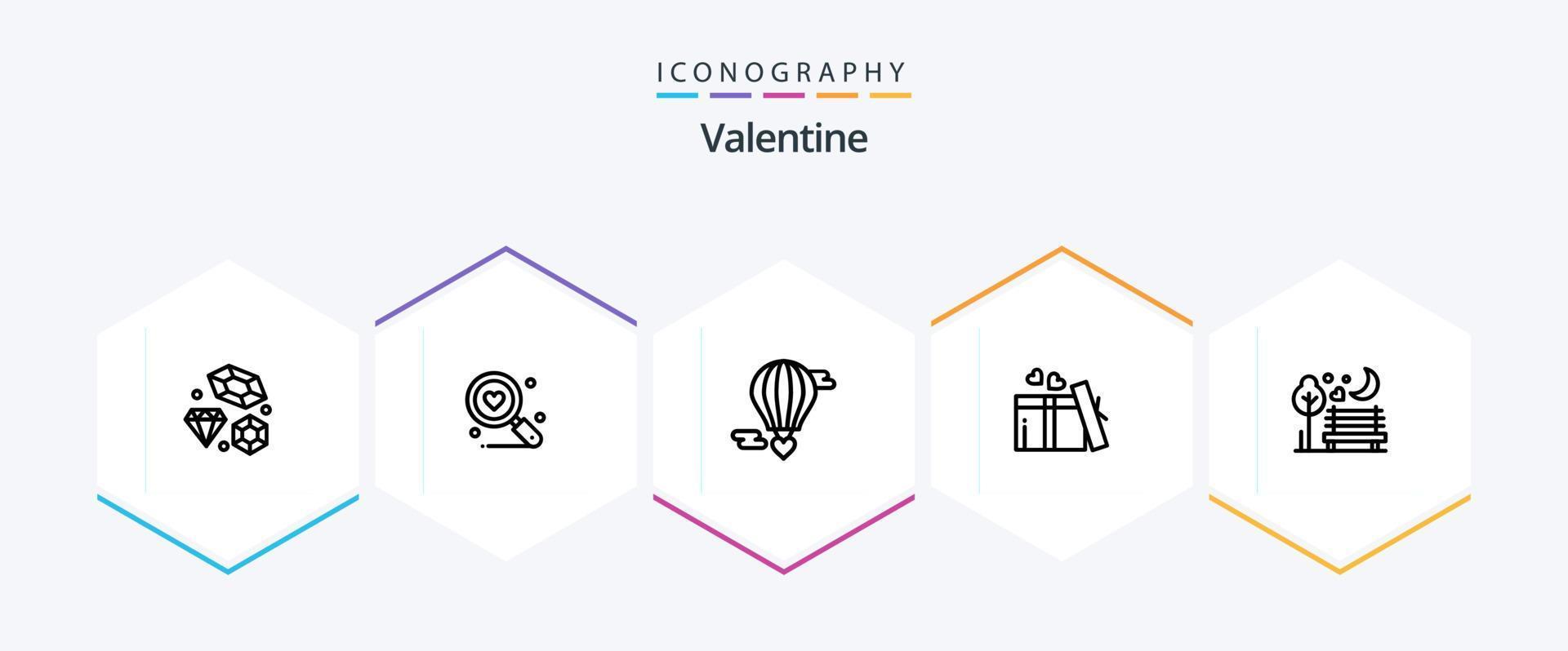 Valentine 25 Line icon pack including flying baloon. love. search. day. valentine vector