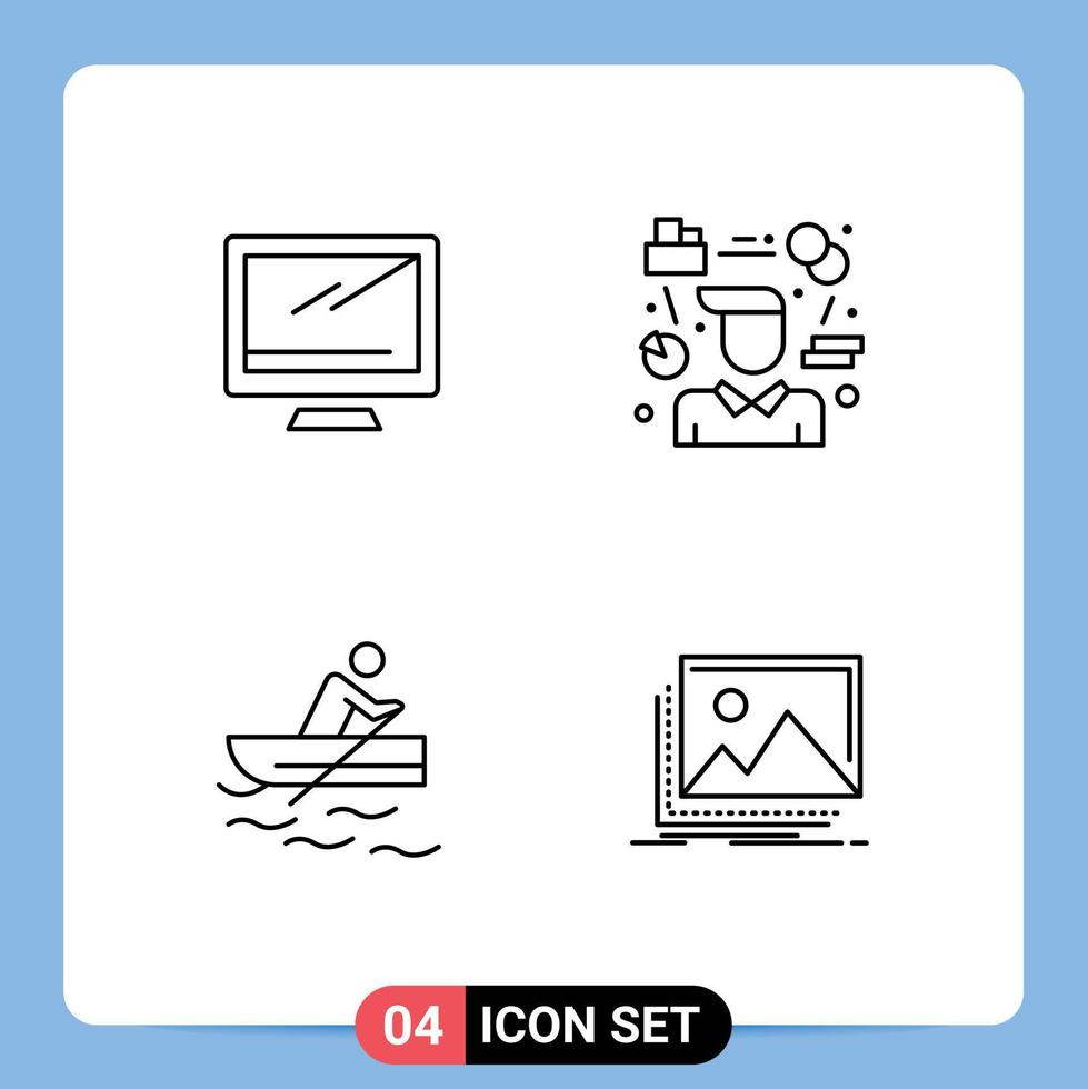 Stock Vector Icon Pack of 4 Line Signs and Symbols for computer manager imac person rowing Editable Vector Design Elements