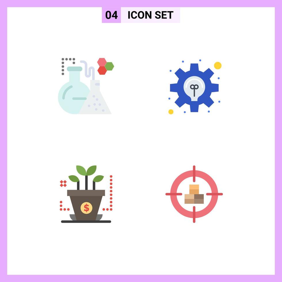 Set of 4 Vector Flat Icons on Grid for flask investment tube solution buy Editable Vector Design Elements