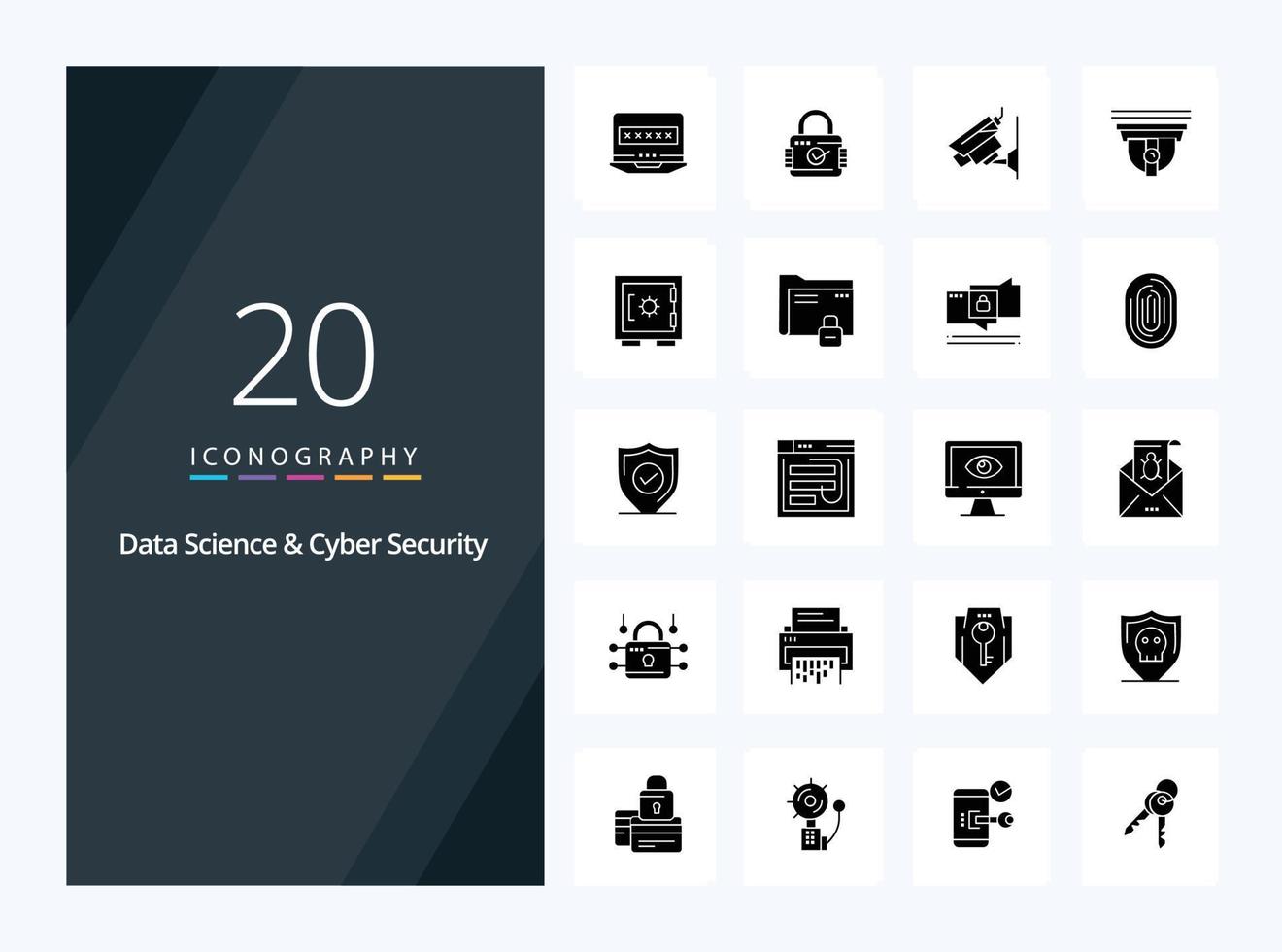20 datos Ciencias y ciber seguridad sólido glifo icono para presentación vector