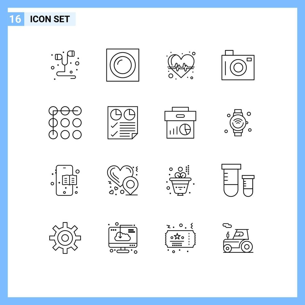 Modern Set of 16 Outlines Pictograph of pattern picture beat picnic camera Editable Vector Design Elements