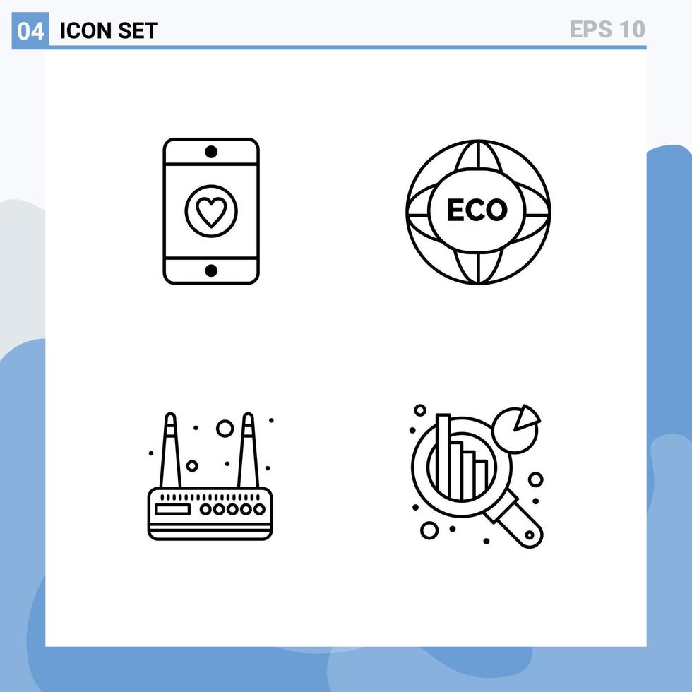Editable Vector Line Pack of 4 Simple Filledline Flat Colors of mobile router environment world chart analysis Editable Vector Design Elements
