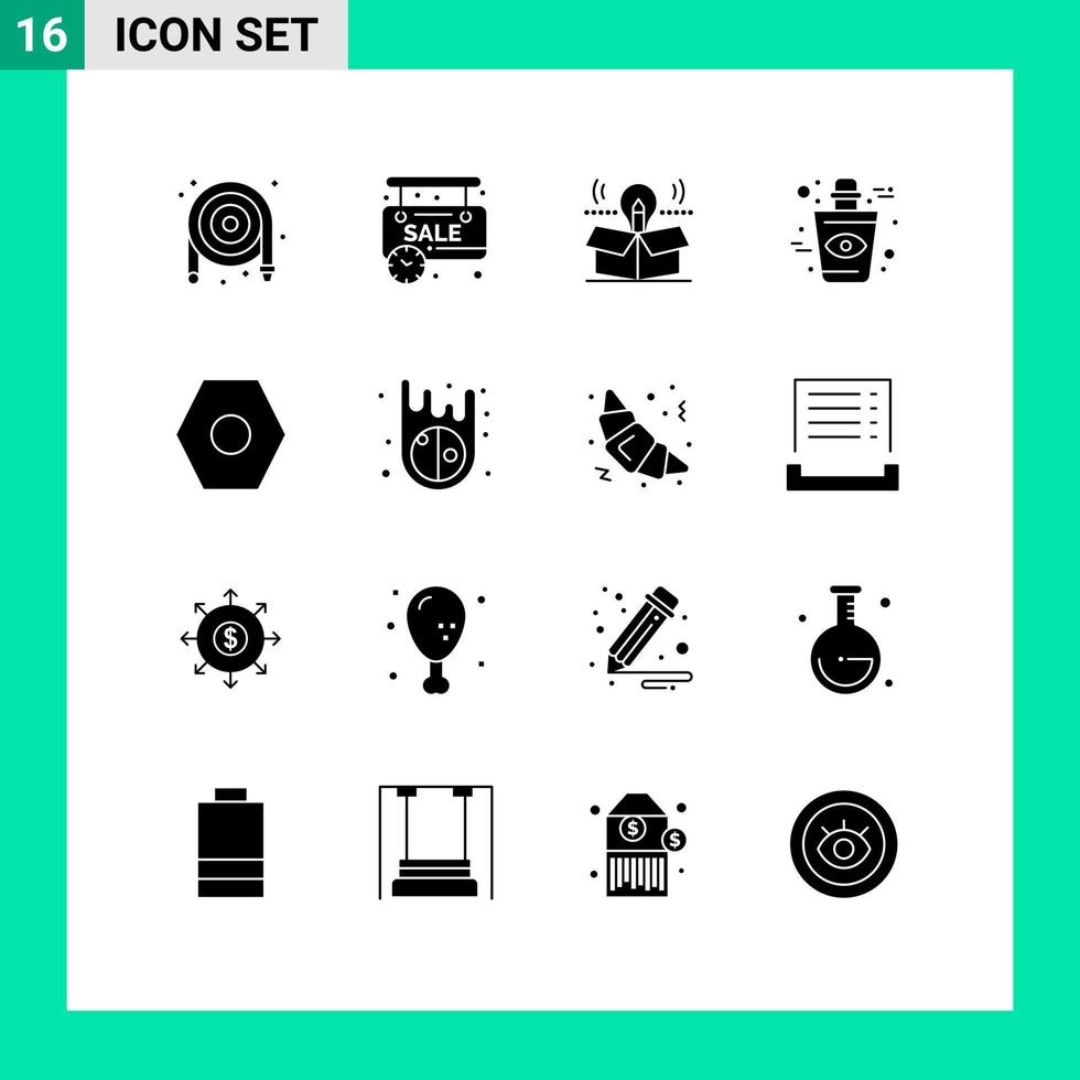 Set of 16 Modern UI Icons Symbols Signs for basic eye box bottle solution Editable Vector Design Elements