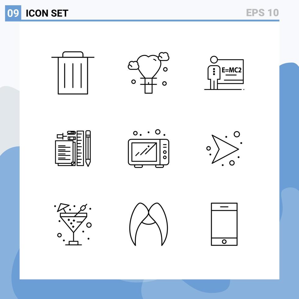 Pictogram Set of 9 Simple Outlines of microwave food teacher pin pen Editable Vector Design Elements