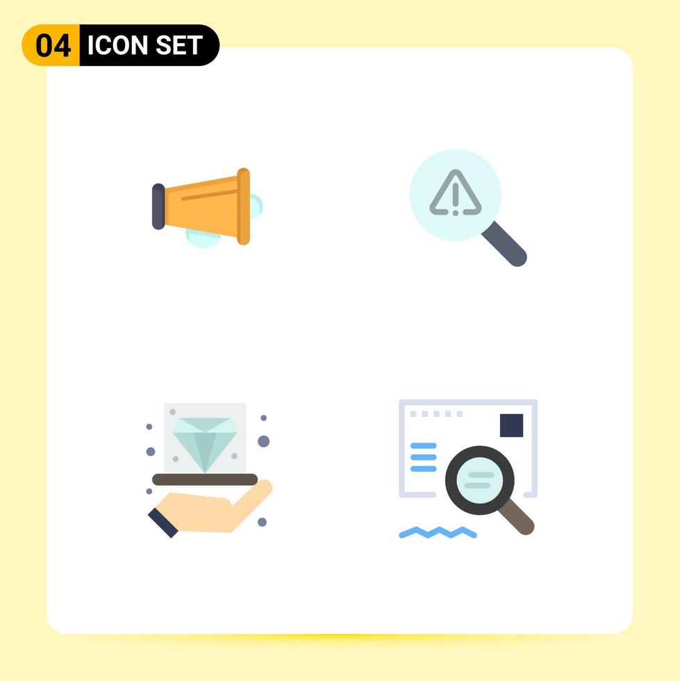 4 Universal Flat Icon Signs Symbols of megaphone diamond speaker view hold Editable Vector Design Elements