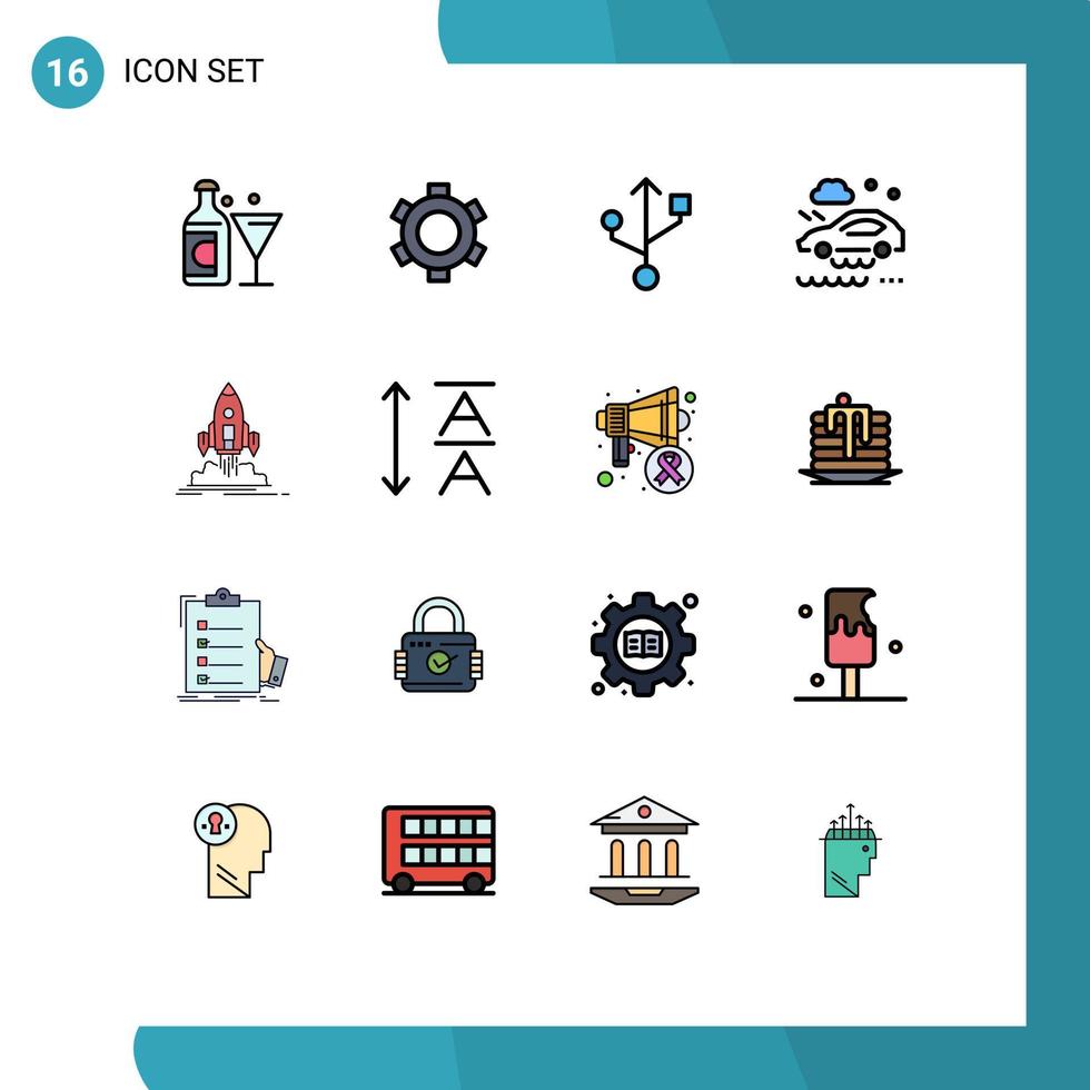 Universal Icon Symbols Group of 16 Modern Flat Color Filled Lines of startup mission connection launch rain Editable Creative Vector Design Elements