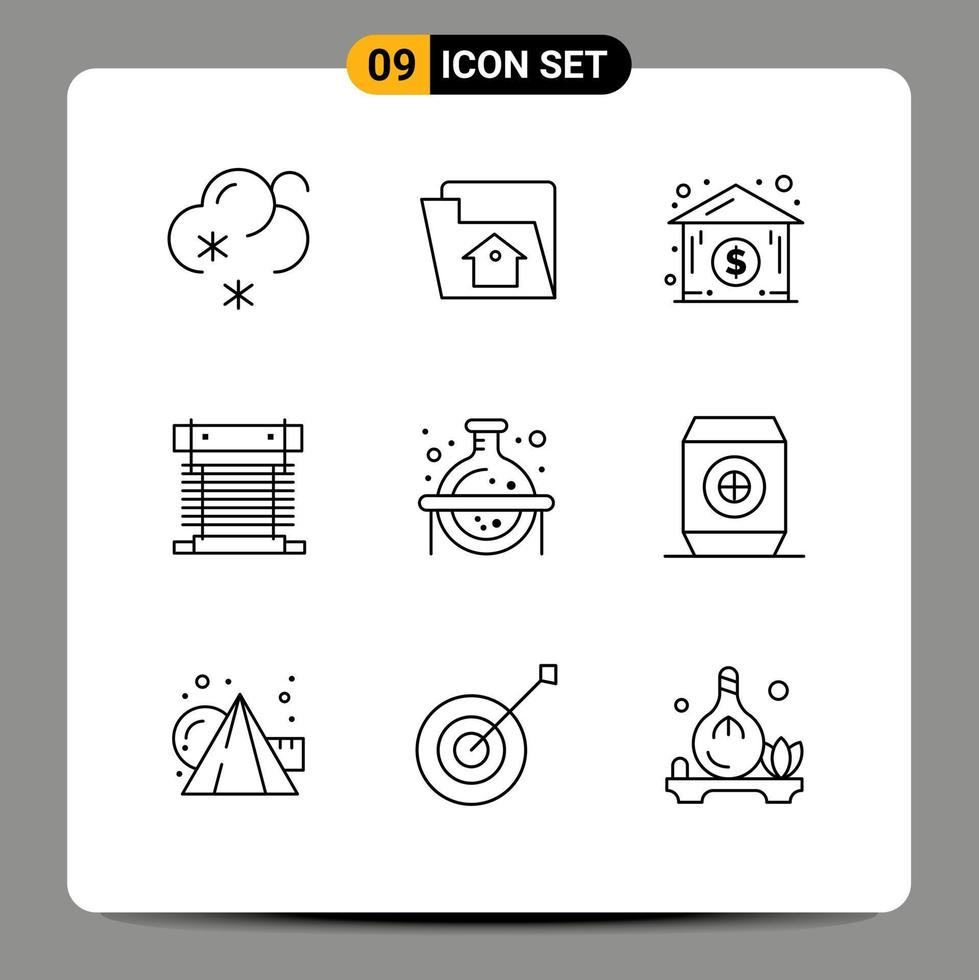 User Interface Pack of 9 Basic Outlines of science chemical house fan cooling Editable Vector Design Elements