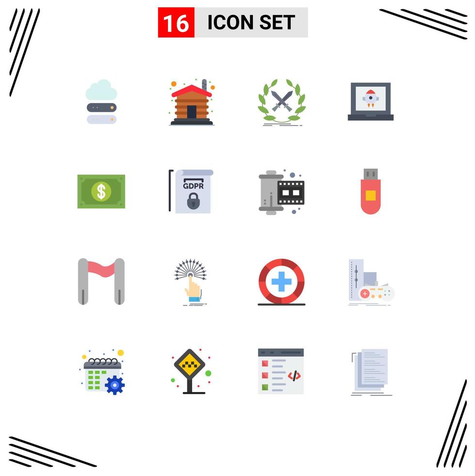 16 Creative Icons Modern Signs and Symbols of currency launch battle laptop swords Editable Pack of Creative Vector Design Elements