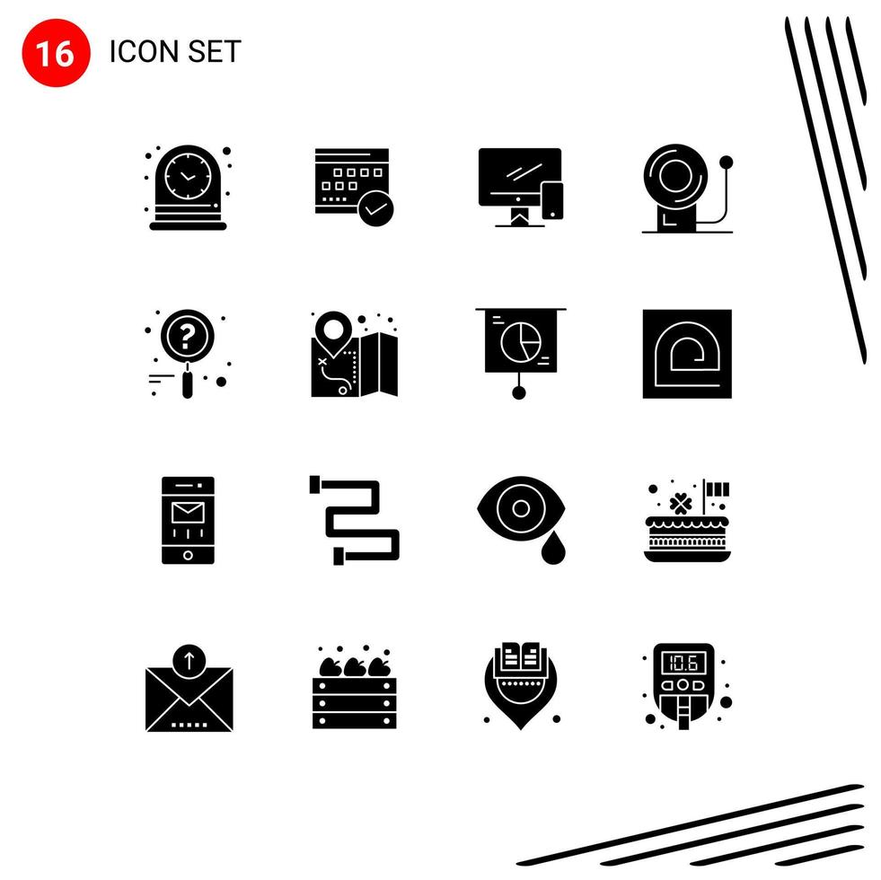 Modern Set of 16 Solid Glyphs Pictograph of education mobile event imac monitor Editable Vector Design Elements