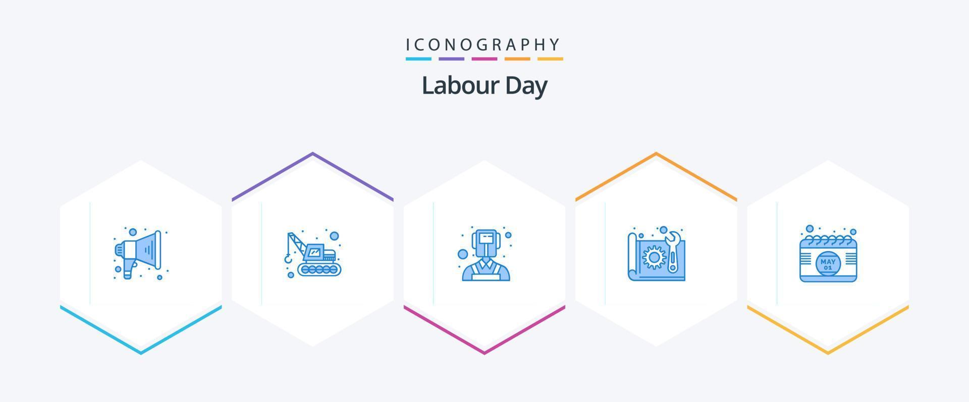 Labour Day 25 Blue icon pack including time. date. welder. calendar. paper vector
